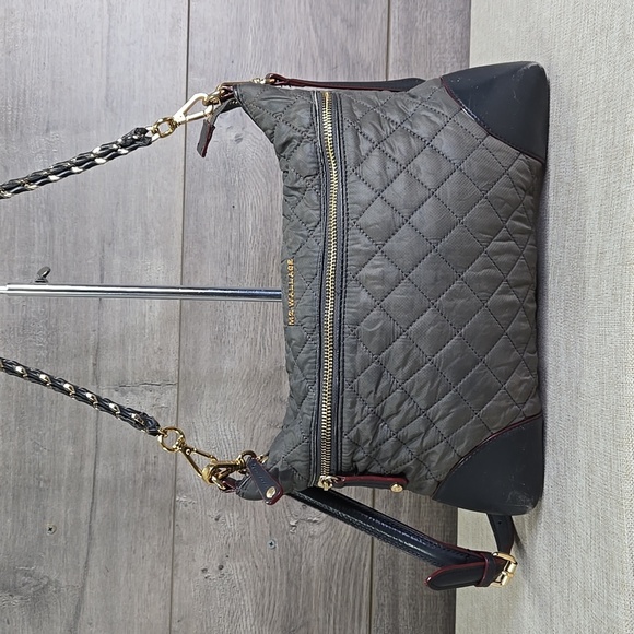 MZ Wallace Gray Quilted Nylon Leather Crossbody Shoulder Bag - Picture 2 of 13